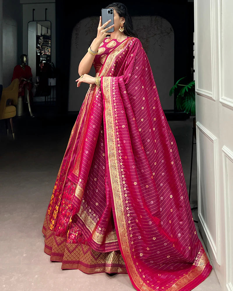 Womenline Rani Pink Color Banarasi Silk Zari Weaving Lehenga Choli