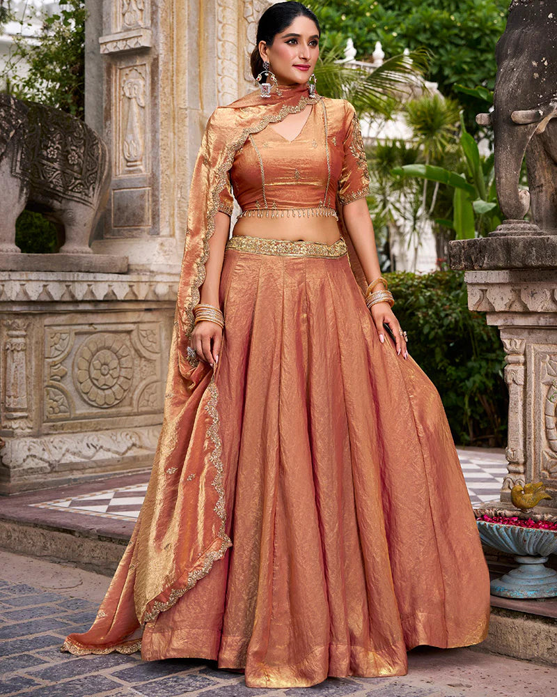 Womenline Rust Orange Color Fendi Pastel Lehenga Choli