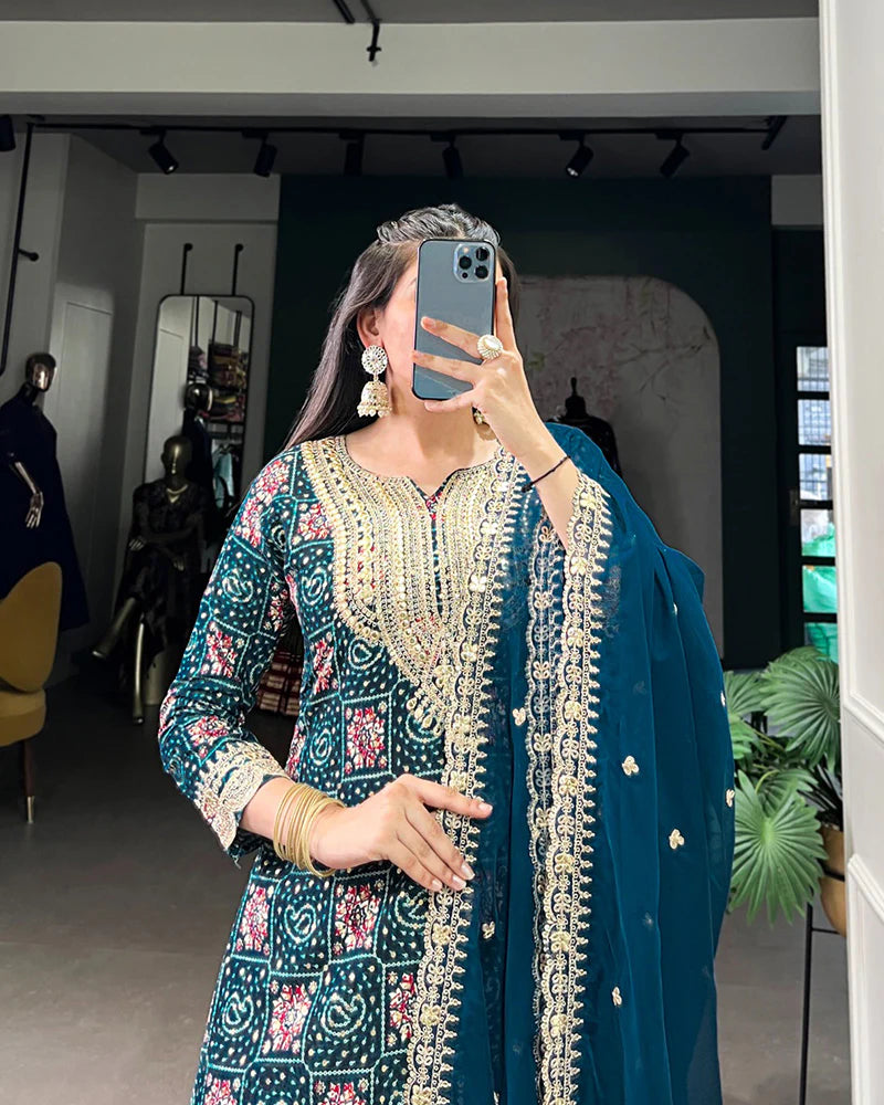 Womenline Rama Color Rayon Three Piece Kurti Suit