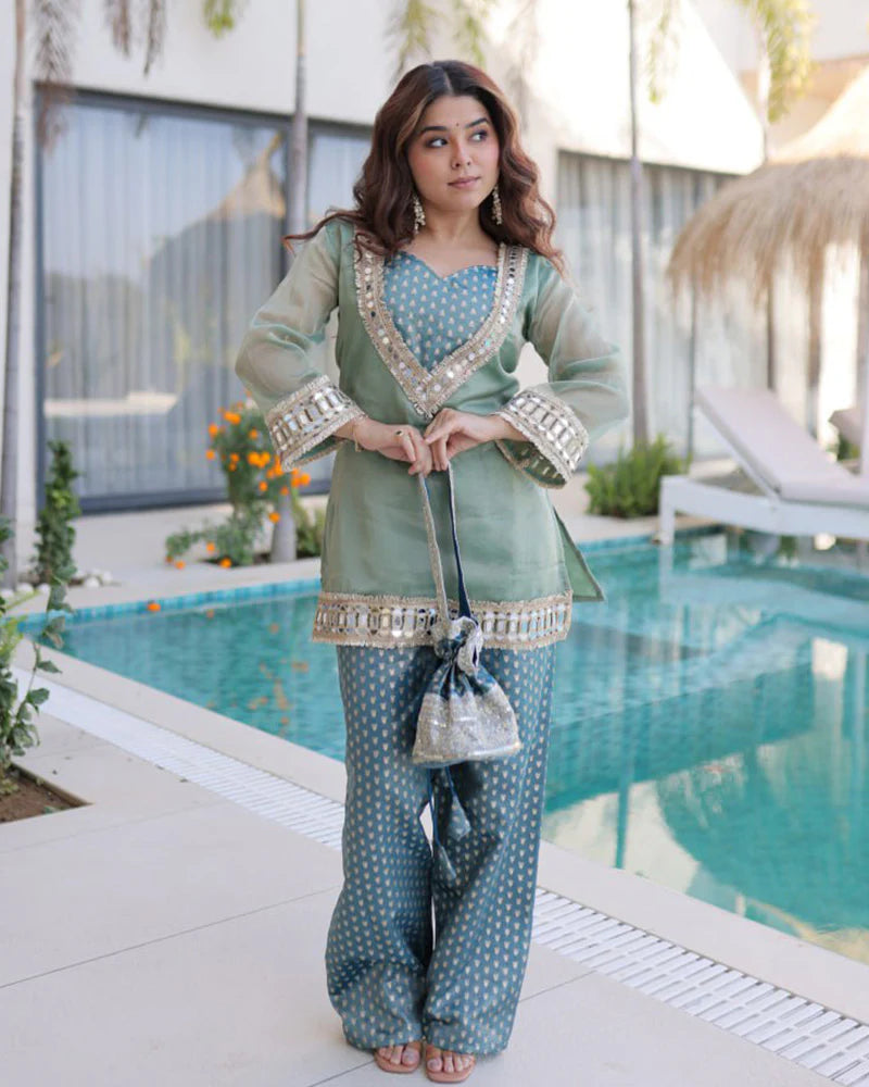 Womenline Sage Green Color Salasa Plazzo Suit