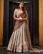 Womenline Cream Color Dupion Silk Zari Weaving Half Saree