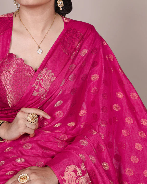 Womenline Pink Color Roop Silk Zari Weaving Saree