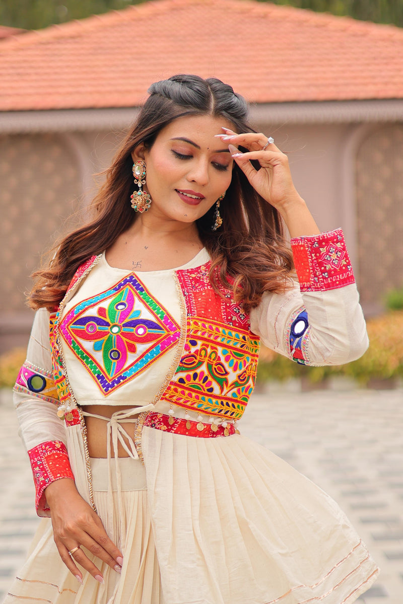 Womenline off white color cotton Navratri Lehenga Choli