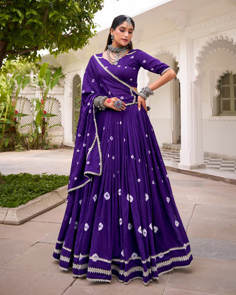 Womenline Purple Color Pure Chanderi Plain Navratri Lehenga Choli