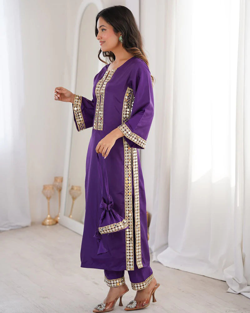 Womenline Purple Color Natural Crape Kurti Suit