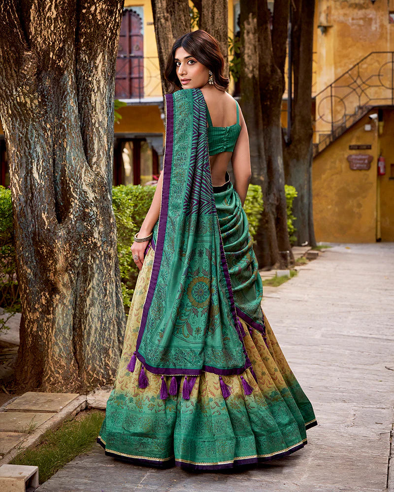 Womenline Firozi Color Vichitra Silk Printed Lehenga Choli