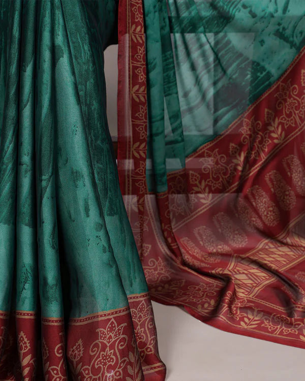 Womenline Teal Green Color Rangoli Silk Printed Saree