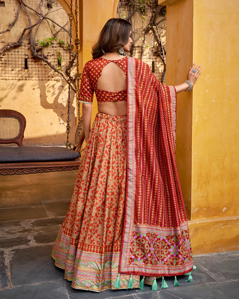 Womenline Rust Orange Color Tasar Silk Sparkle Lehenga Choli