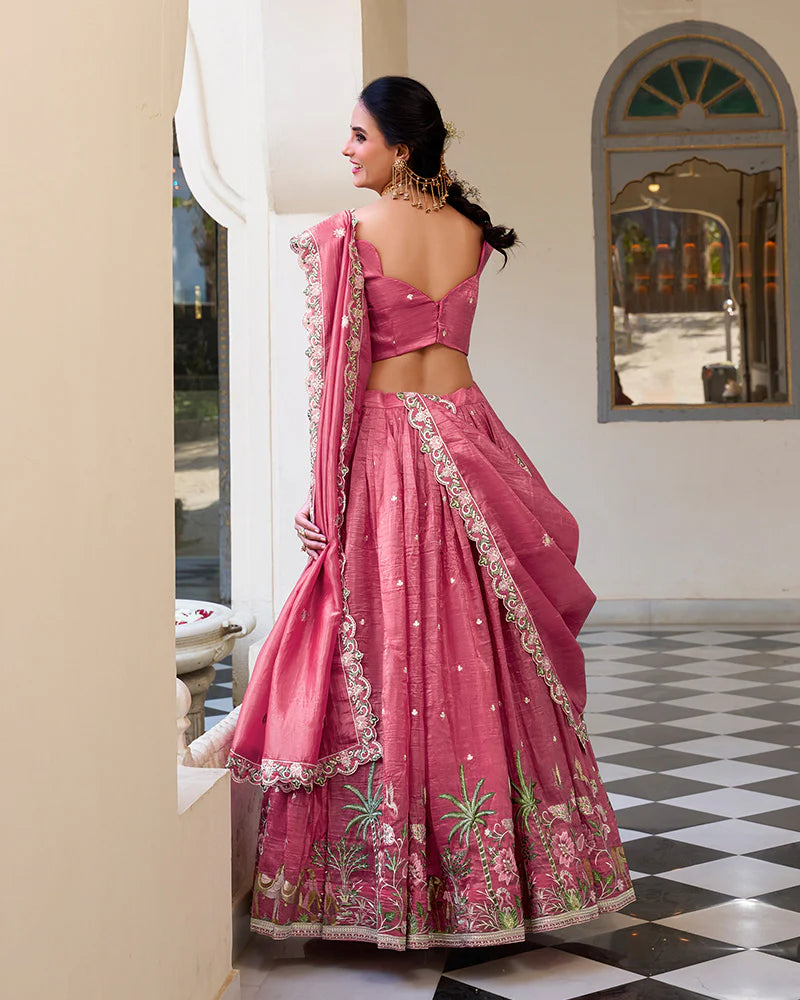 Womenline Pink Color Gold Crush Embroidered Lehenga Choli