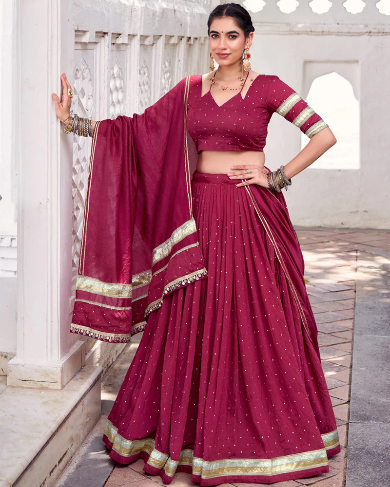 Womenline Classic Maroon Color Pure Chanderi Navratri Lehenga Choli