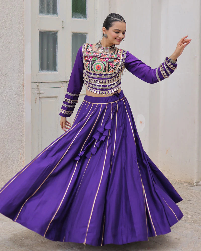 Womenline Purple Color Roman Silk Navratri Lehenga Choli