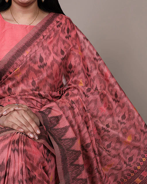 Womenline Orange Color Thread Weaving Poly Cotton Saree
