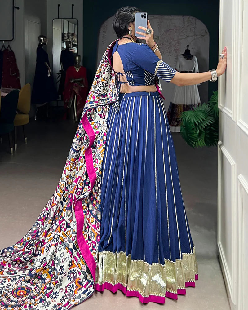 Womenline Traditional Firozi Color Chanderi Navratri Lehenga Choli