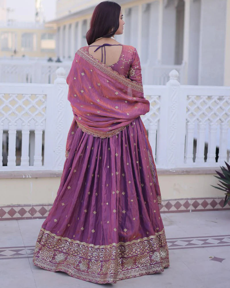 Womenline Dusty Onion Color Ysl Silk Embroidered Lehenga Choli