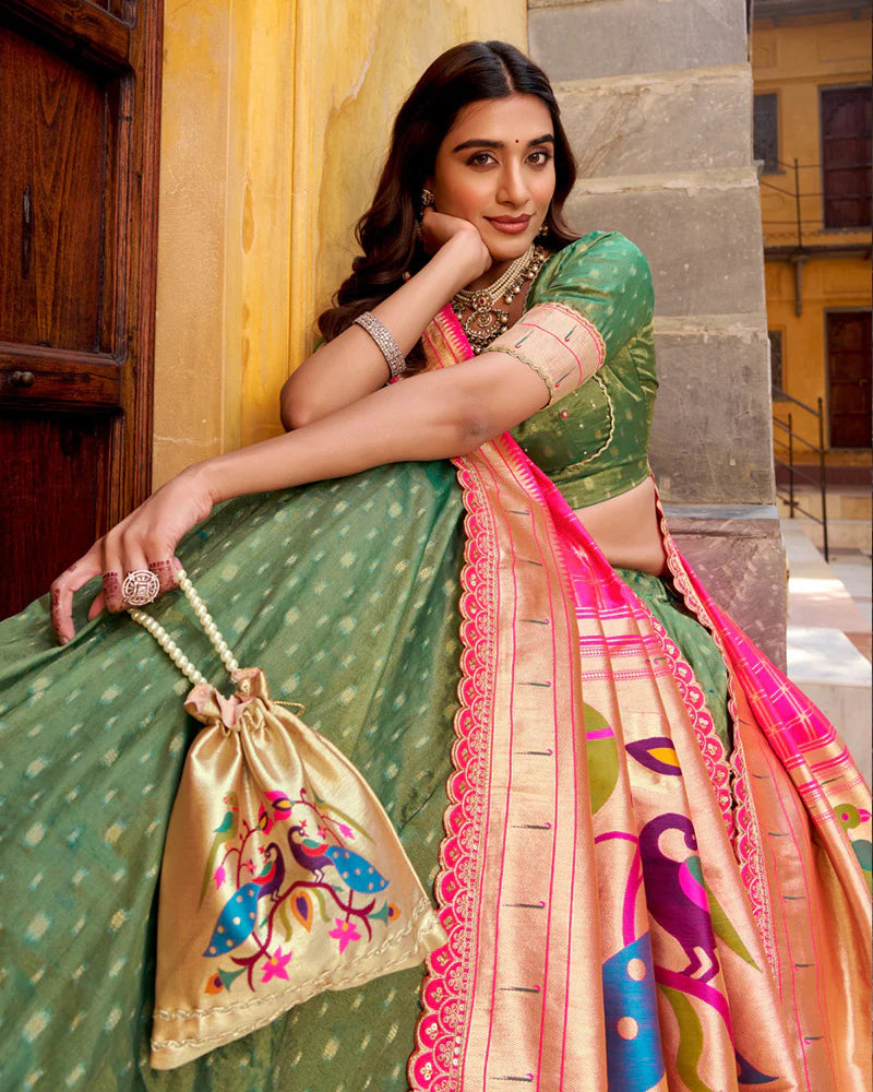 Womenline Green Color Shimmer Organza Silk Lehenga Choli