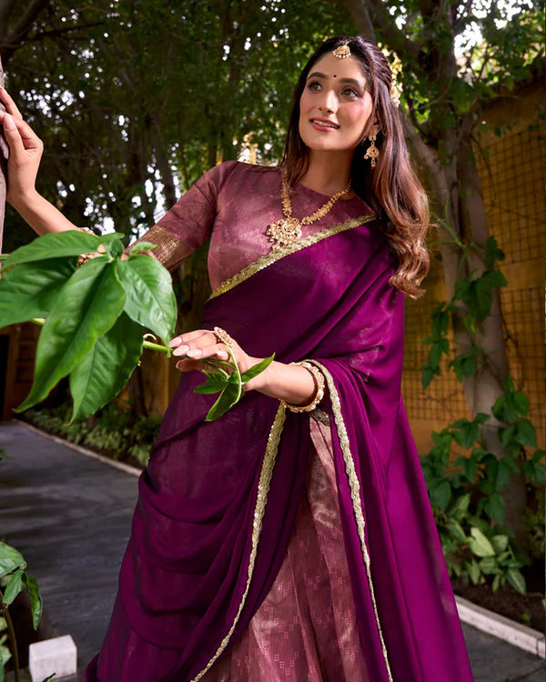 Womenline Pink Color Dupion Silk Zari Weaving Half Saree
