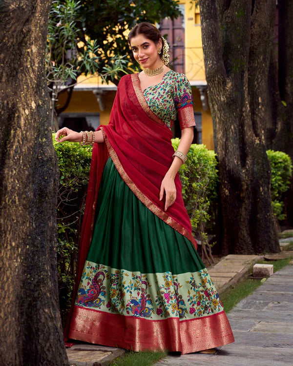Womenline Green Color Aastha Silk Printed Half Saree