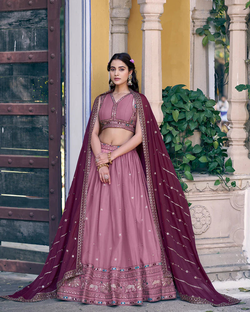 Womenline Baby Pink Color Star Georgette Embroidered Lehenga Choli