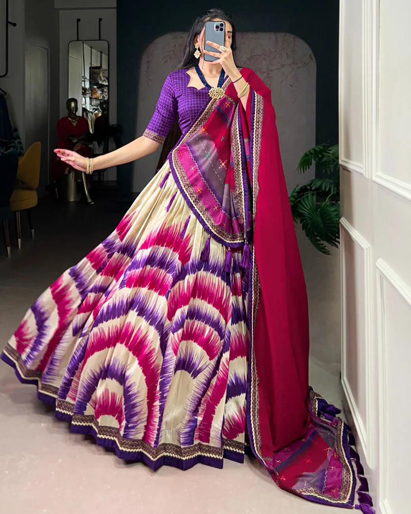 Womenline Purple Color Tasar Silk Dye Printed Lehenga Choli