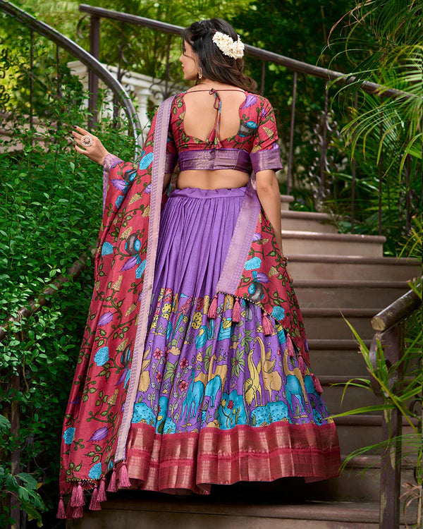 Womenline Lavender Color Dola Silk Designer Kalamkari Print Half Saree