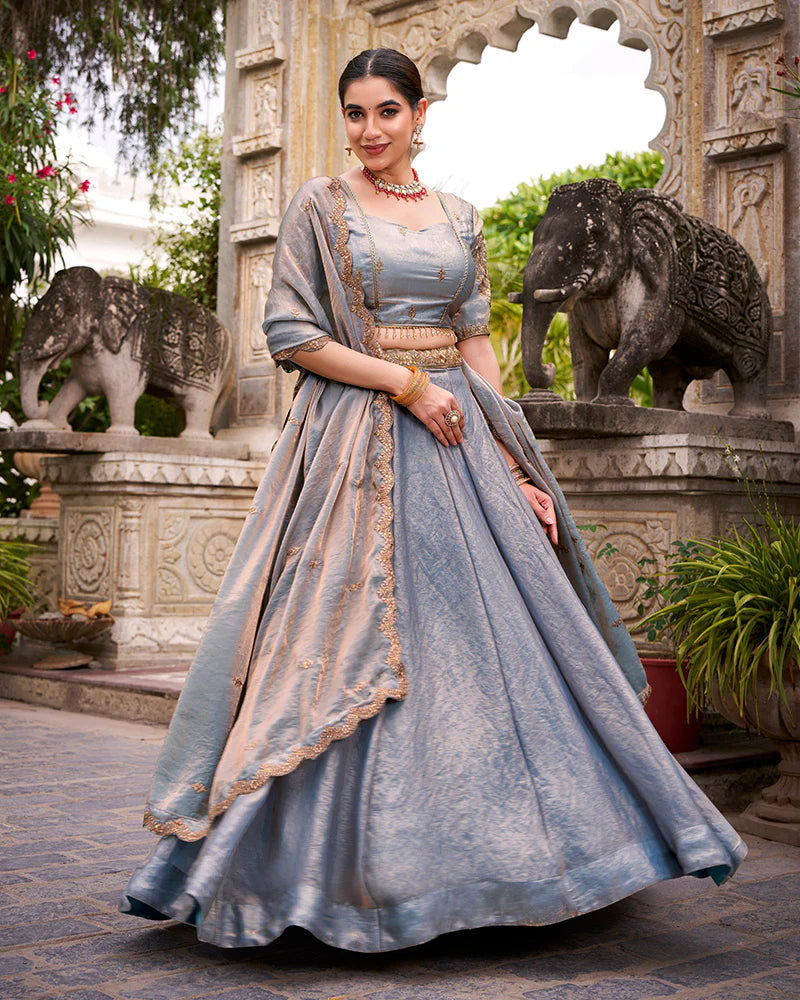 Womenline Sky Blue Color Fendi Pastel Lehenga Choli