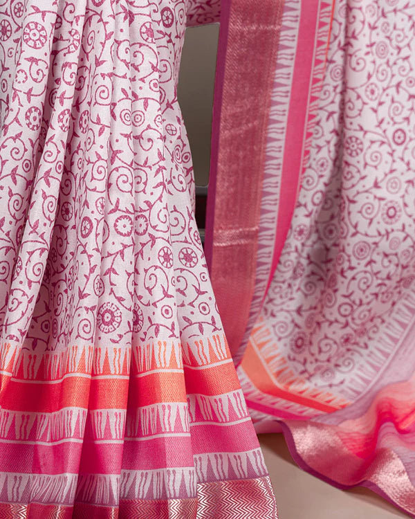 Womenline Light Pink Color Designer Tasar Silk Printed Saree