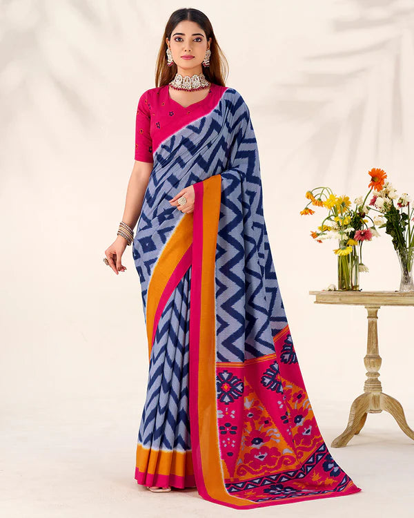Womenline Blue Color Tasar Silk Printed Saree