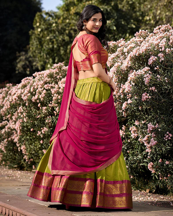 Womenline Pista Color Kanchipuram Silk Designer Half Saree