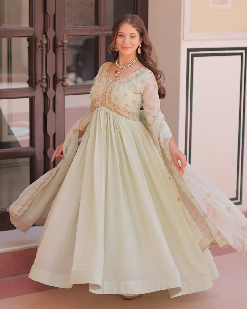 Womenline Pista Color Star Georgette Embroidered Gown