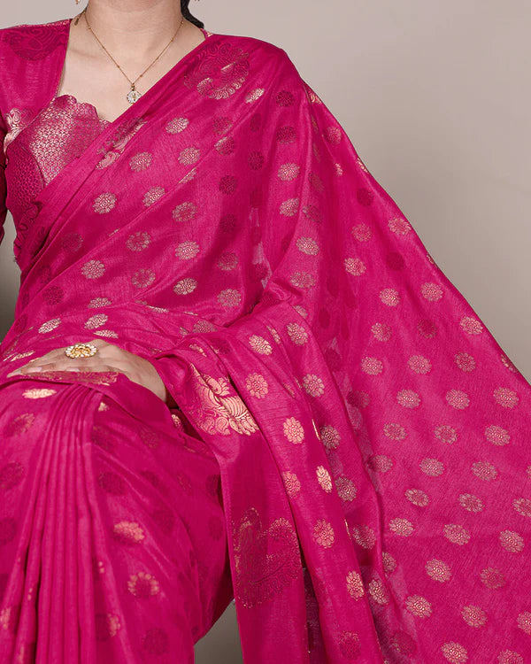 Womenline Pink Color Roop Silk Zari Weaving Saree