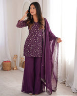 Womenline Dusty Mauve Color Crunchy Silk Embroidered Plazzo Suit