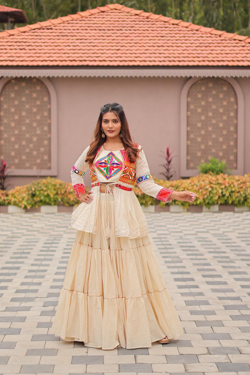 Womenline off white color cotton Navratri Lehenga Choli