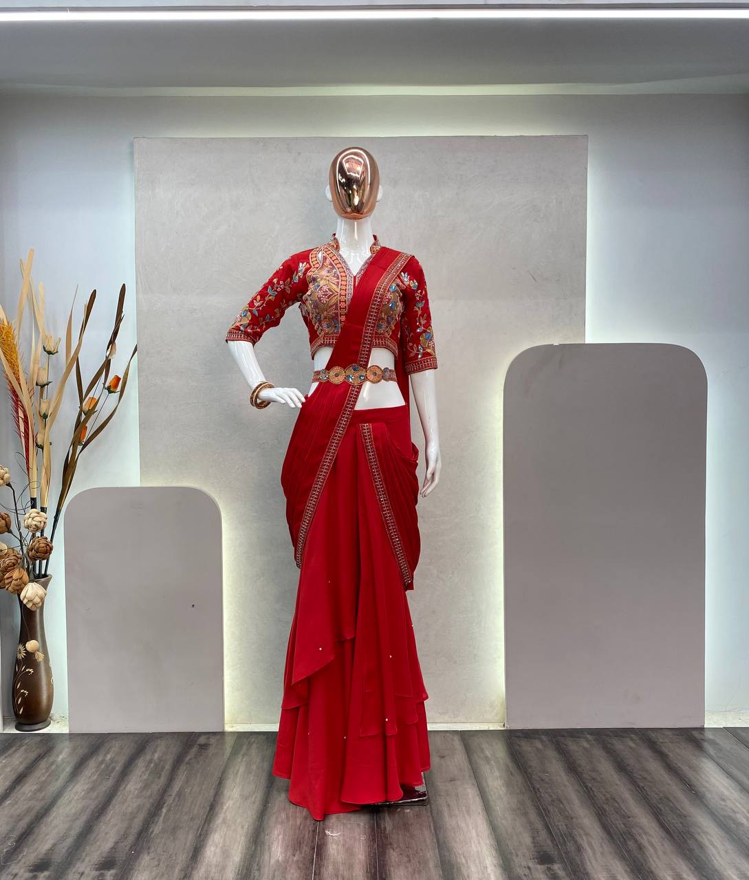 WOMENLINE LEHENGA SAREE WITH HEAVY WORK BLOUSE AND BELT