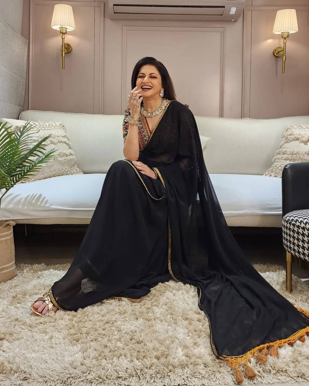 WomenLine DESIGNER WEAR BLACK MAGIC FAUX GEORGETTE SAREE