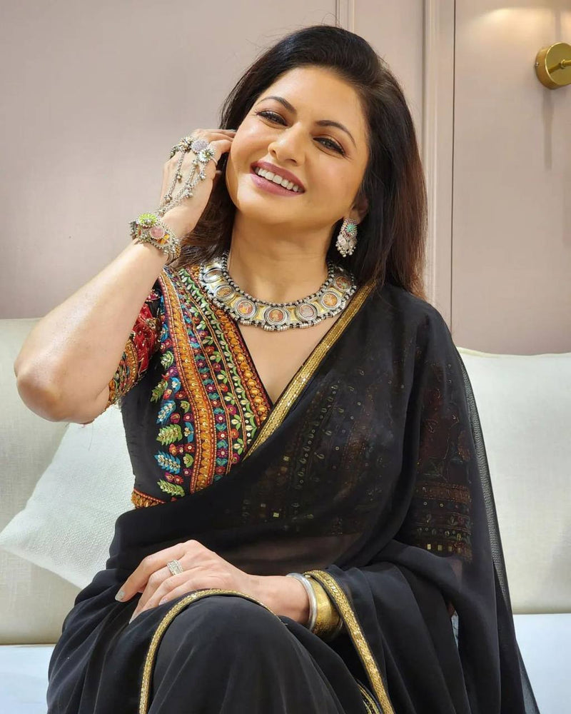 WomenLine DESIGNER WEAR BLACK MAGIC FAUX GEORGETTE SAREE