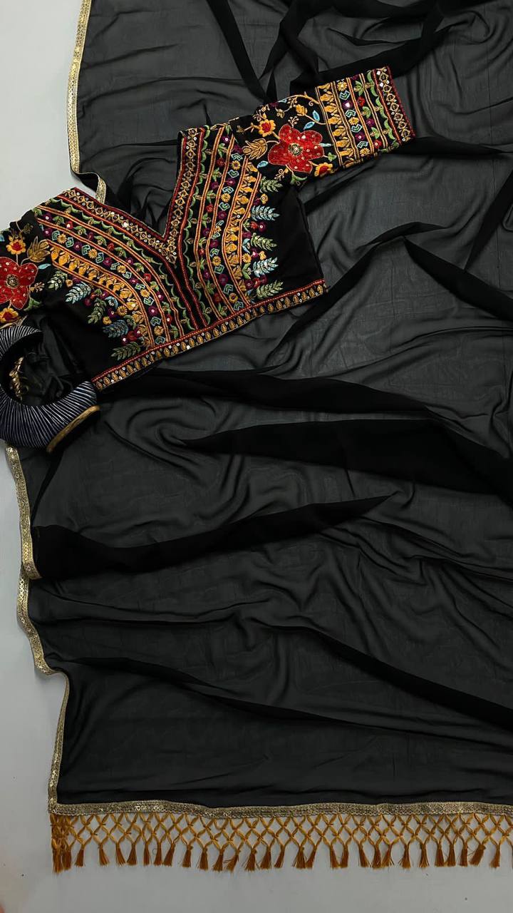 WomenLine DESIGNER WEAR BLACK MAGIC FAUX GEORGETTE SAREE