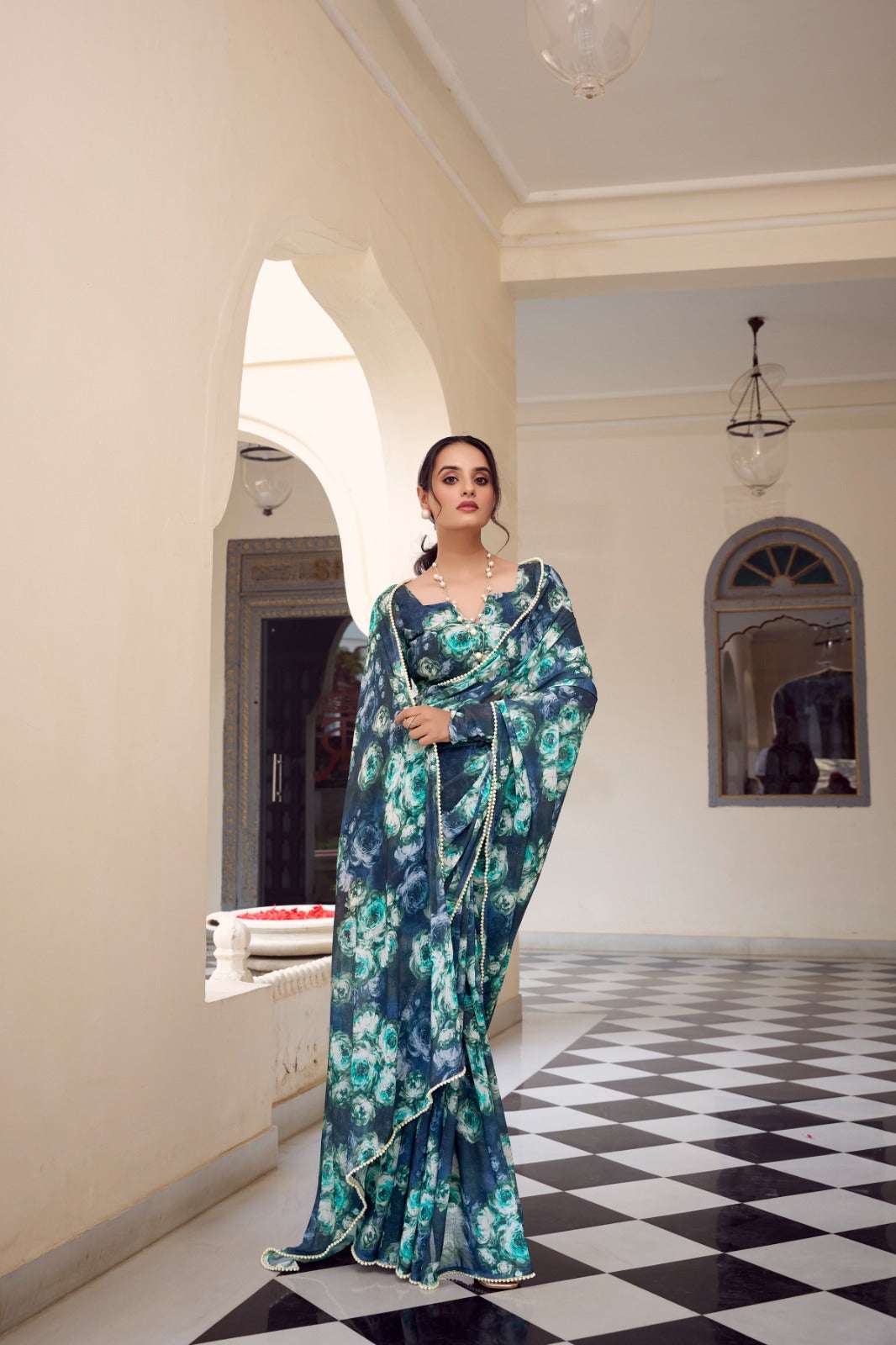 Womenline Navy Blue Color saree for wedding