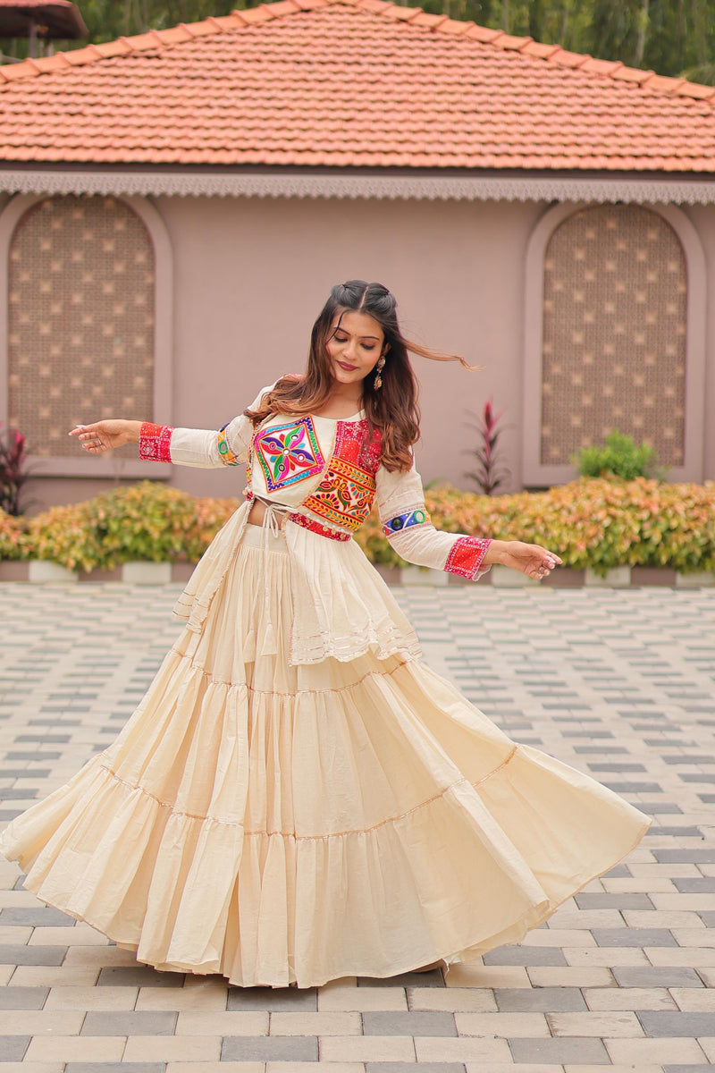 Womenline off white color cotton Navratri Lehenga Choli