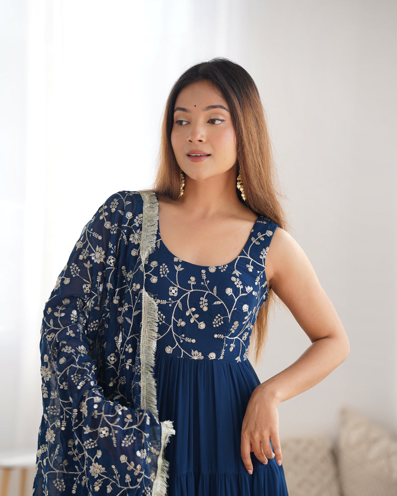 Womenline Rama Color Georgette Five Layer Ruffle Style Anarkali Suit