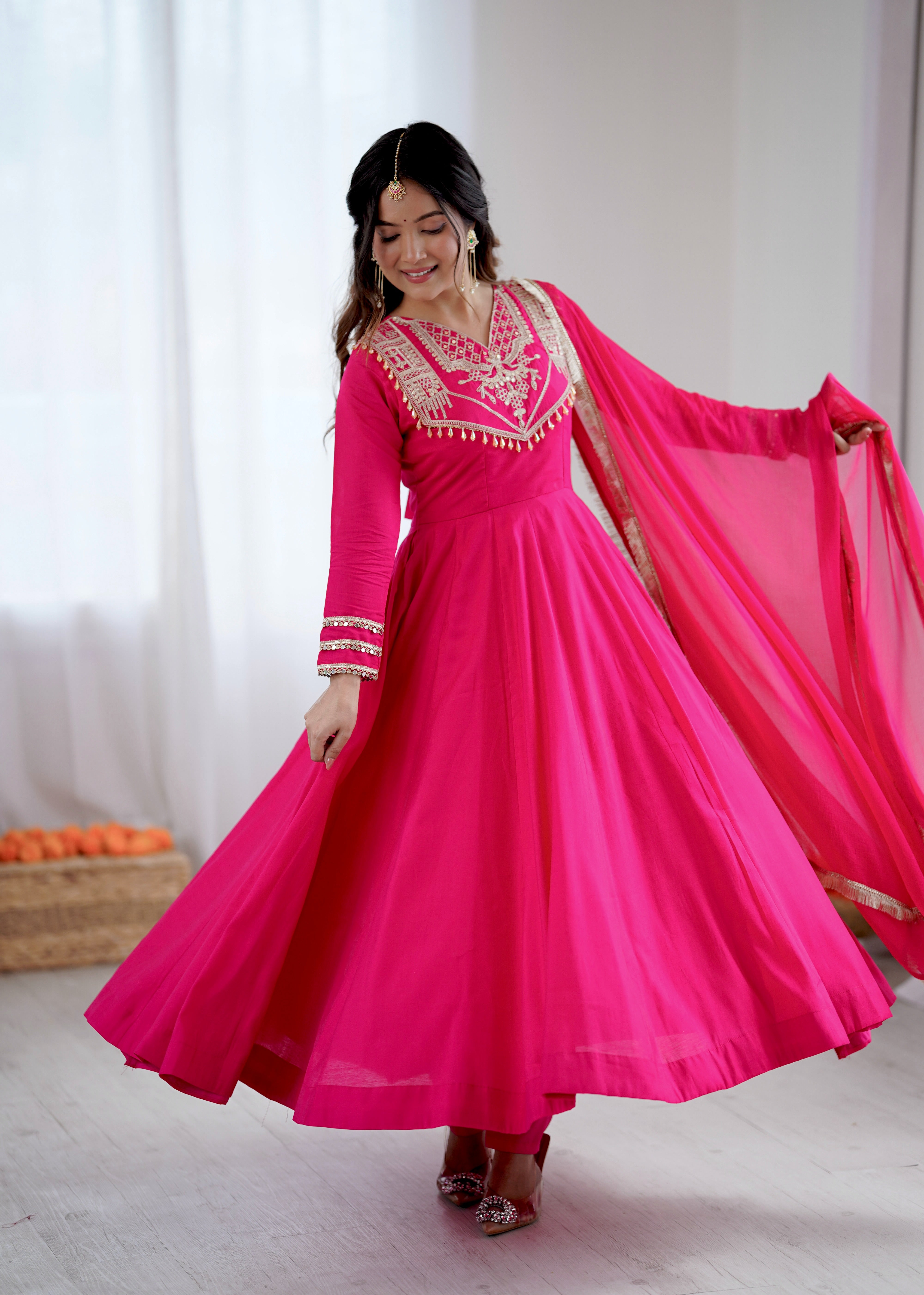 Womenline Fuchsia Royale Embroidered Anarkali Suit Set with Elegant Dupatta