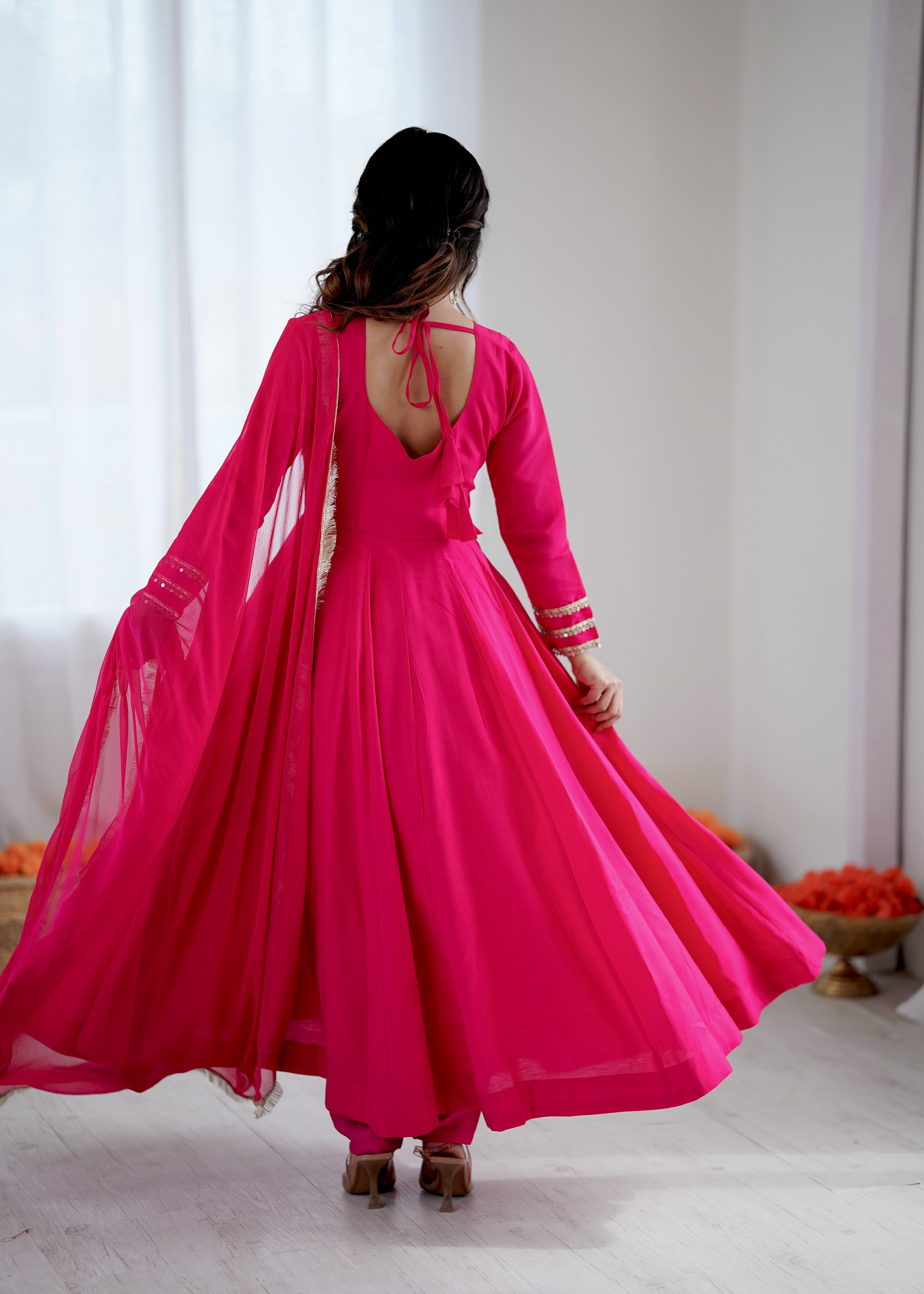 Womenline Fuchsia Royale Embroidered Anarkali Suit Set with Elegant Dupatta