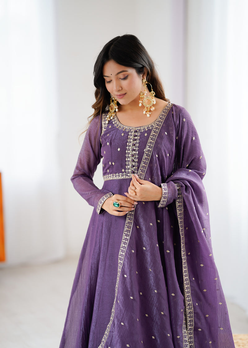 Womenline Dusty Mauve Color Crunchy Silk Three Piece Anarkali Suit
