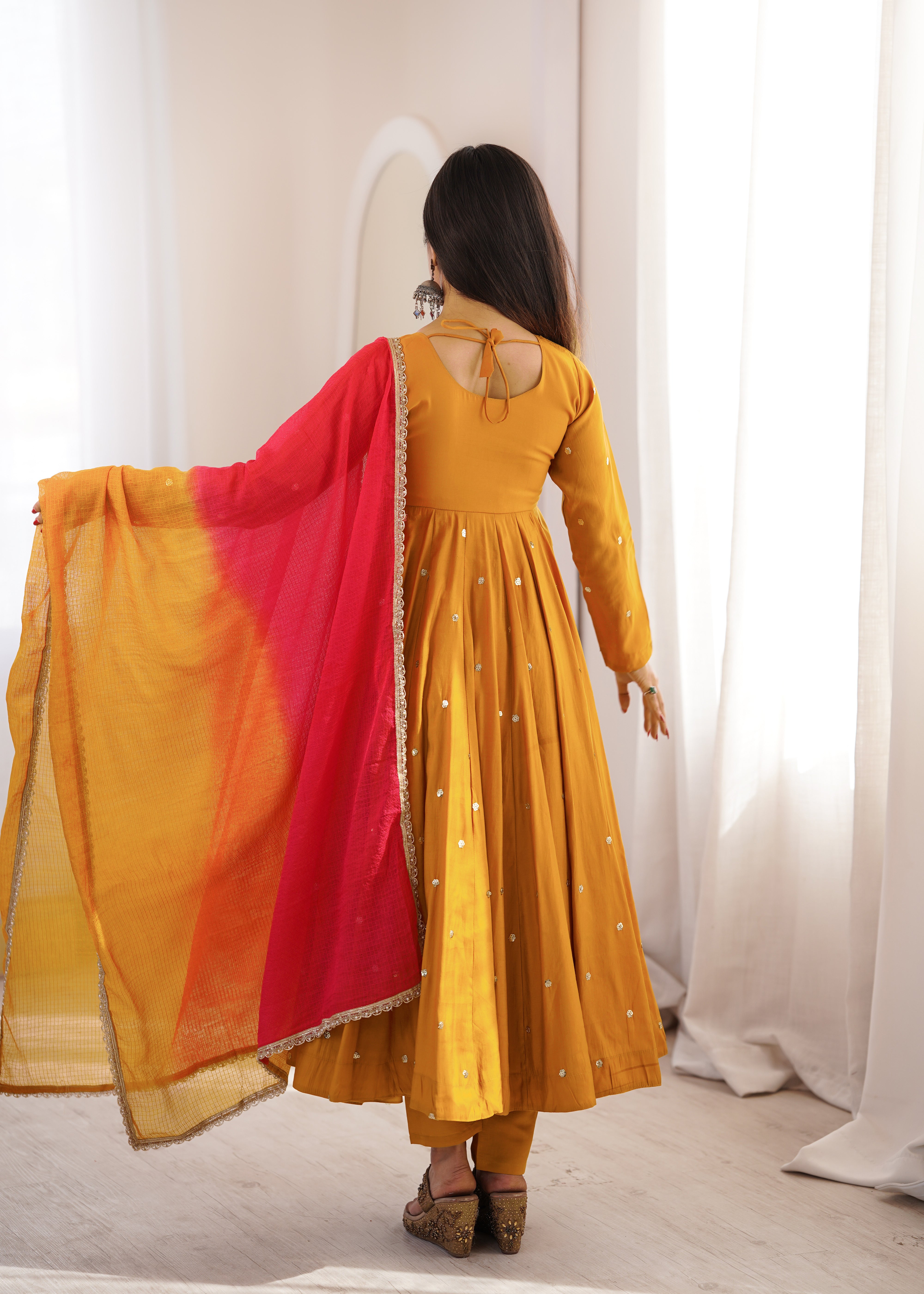 Womenline Mustard Yellow Anarkali Suit With Dupatta