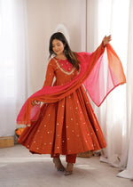 Womenline Rust Orange Festive Anarkali Suit Set with Dupatta
