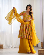 Womenline Sunshine Floral Printed Sharara Suit Set with Dupatta