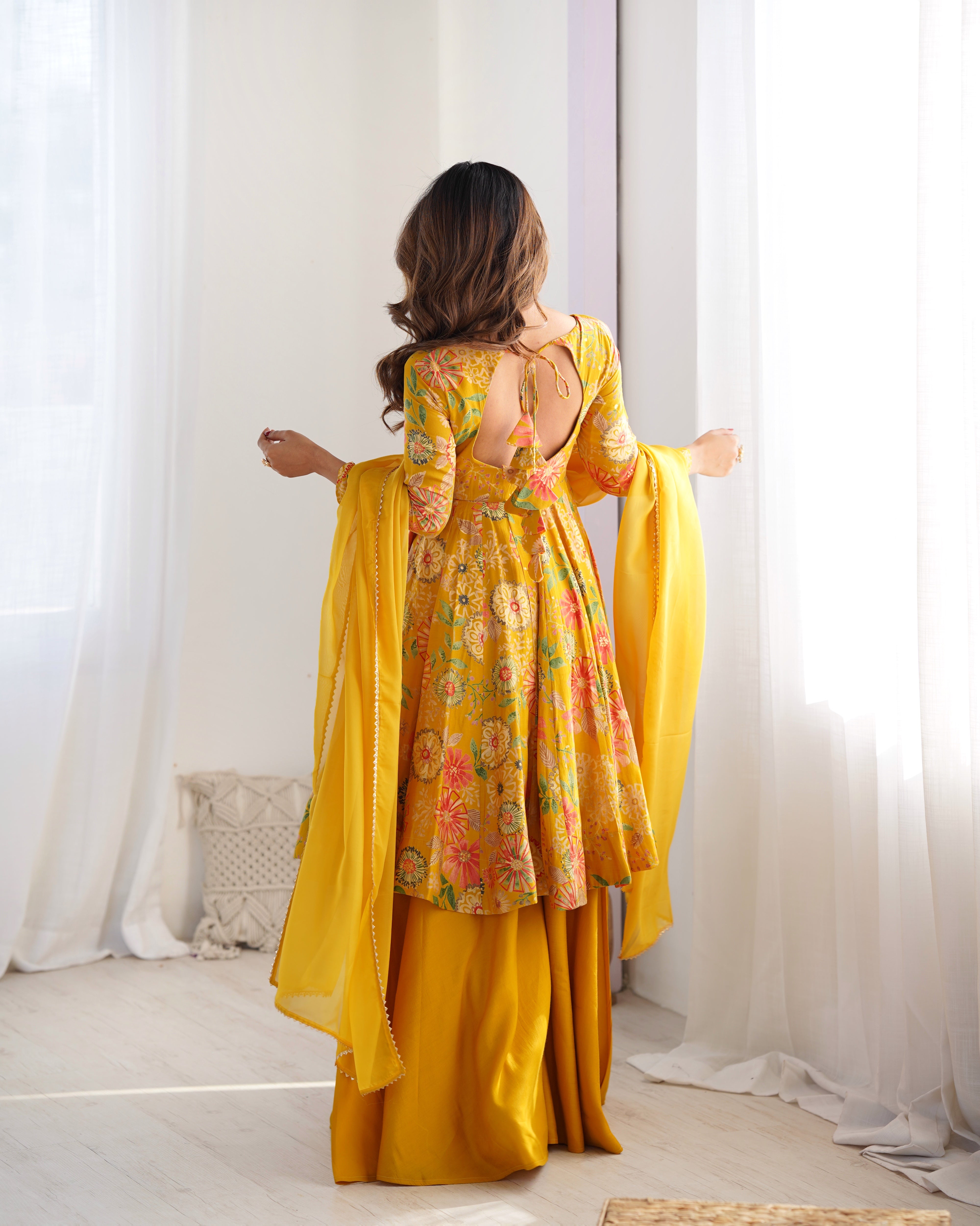 Womenline Sunshine Floral Printed Sharara Suit Set with Dupatta