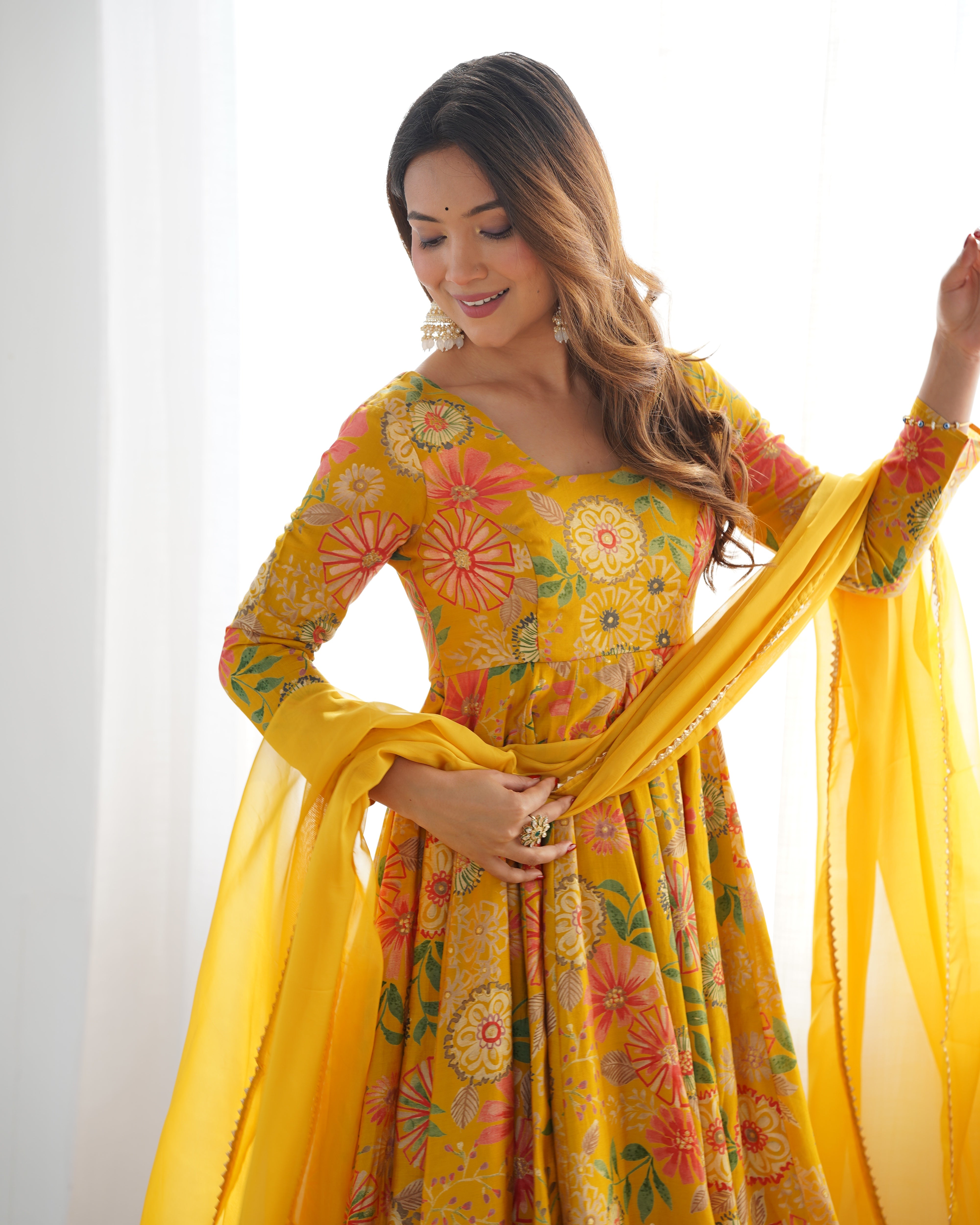 Womenline Sunshine Floral Printed Sharara Suit Set with Dupatta