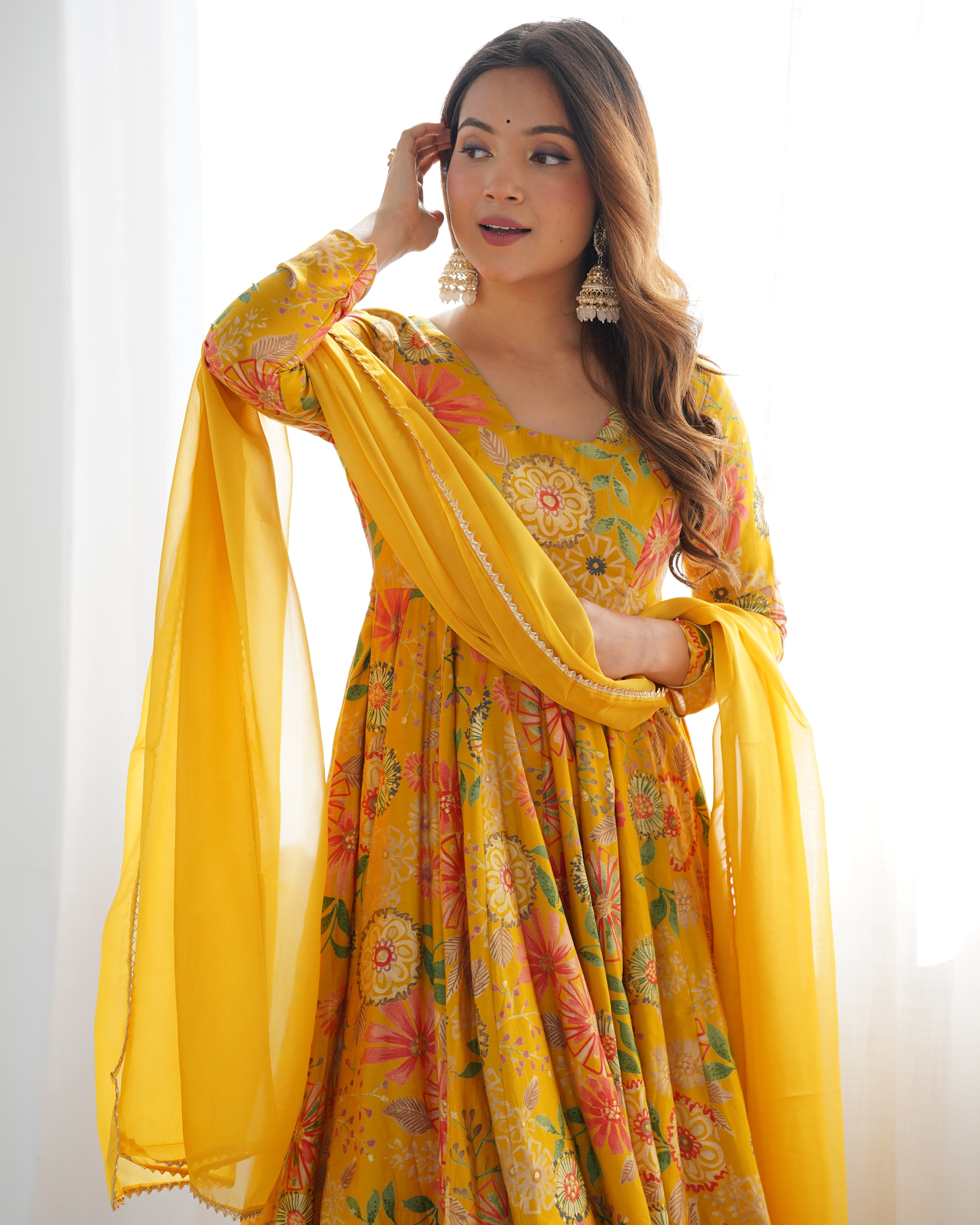 Womenline Sunshine Floral Printed Sharara Suit Set with Dupatta