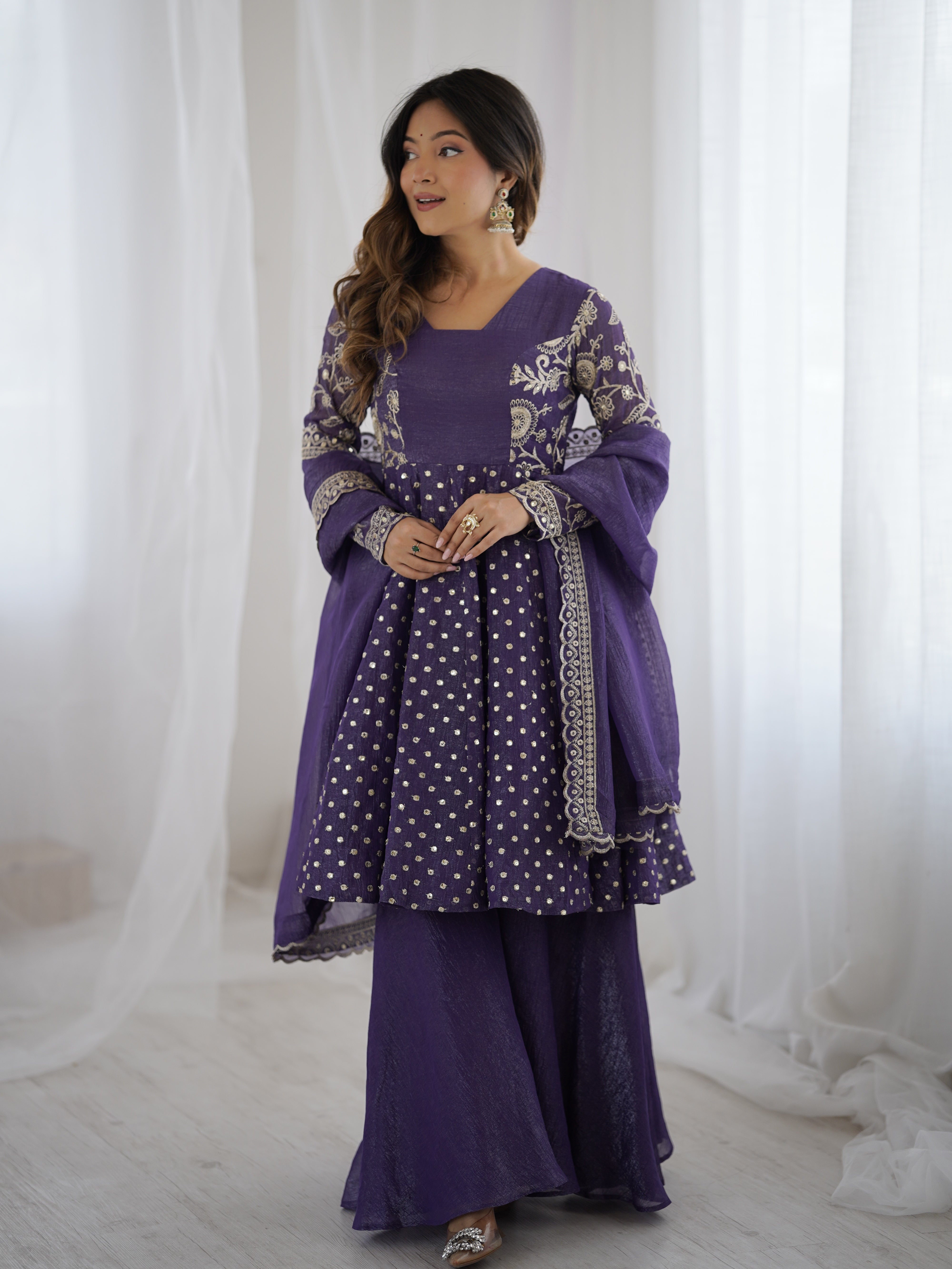 Womenline Violet Moonlight Designer Sharara Suit Set with Embroidered Dupatta