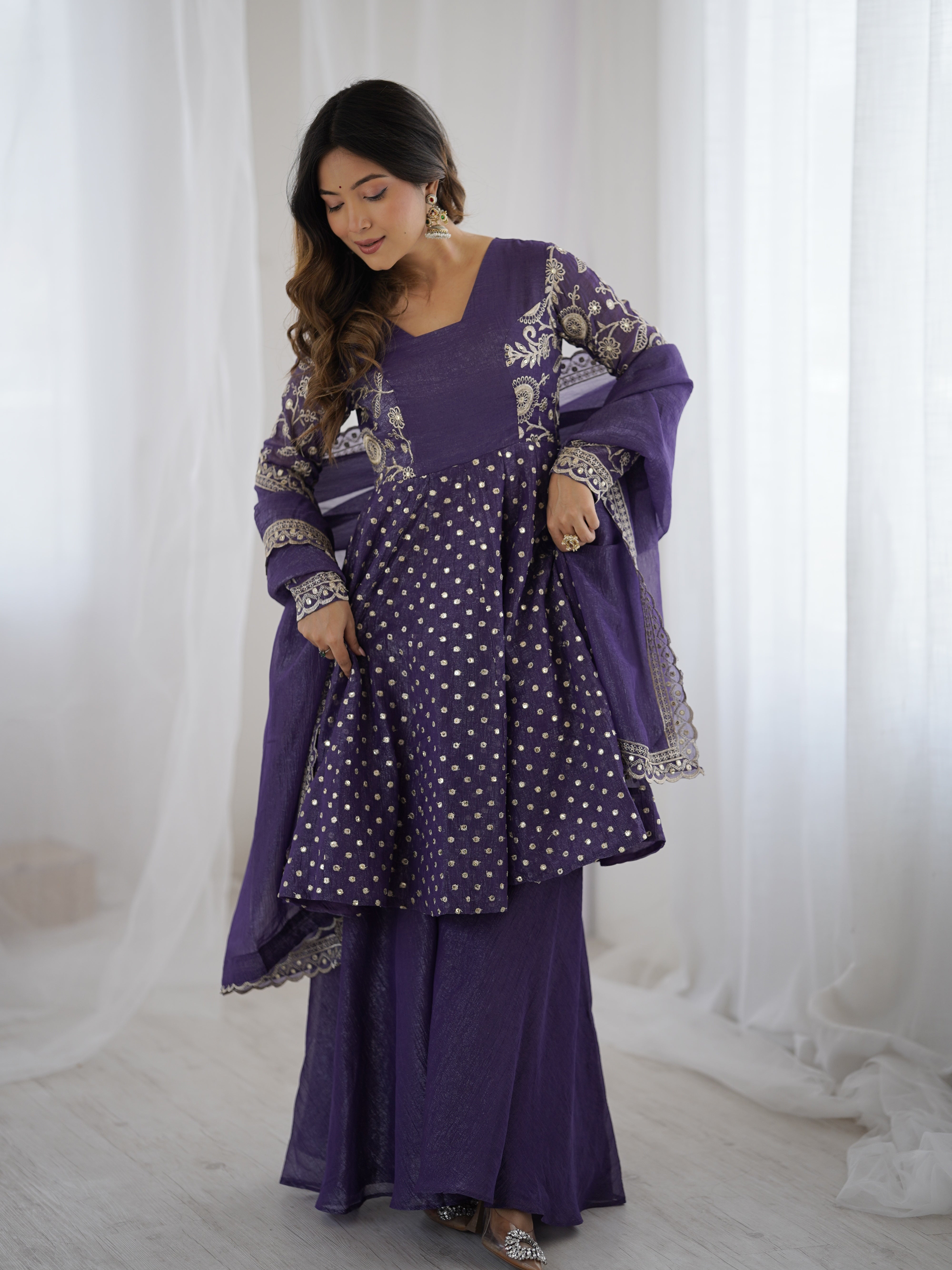 Womenline Violet Moonlight Designer Sharara Suit Set with Embroidered Dupatta